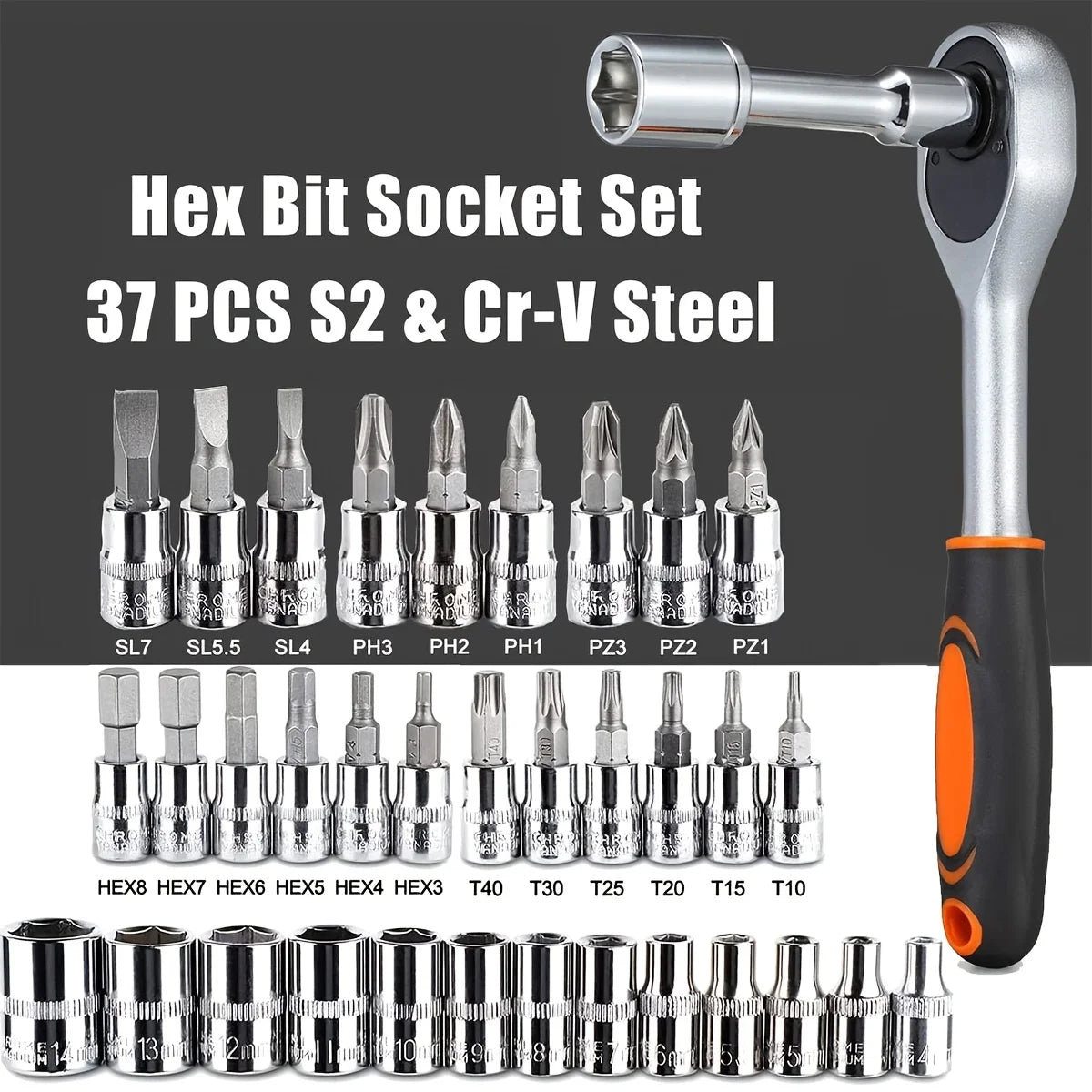 46-Piece Hex Bit Socket and Ratchet Wrench Set – Premium S2 & Cr-V Steel