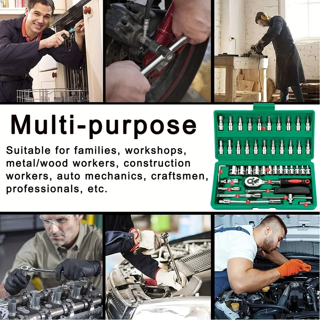 46-Piece Hex Bit Socket and Ratchet Wrench Set – Premium S2 & Cr-V Steel